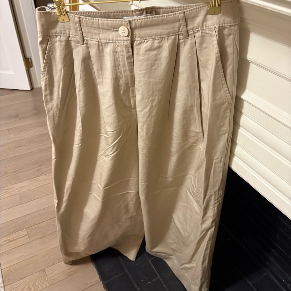Loft Beige Pleated Wide-Leg Trousers
